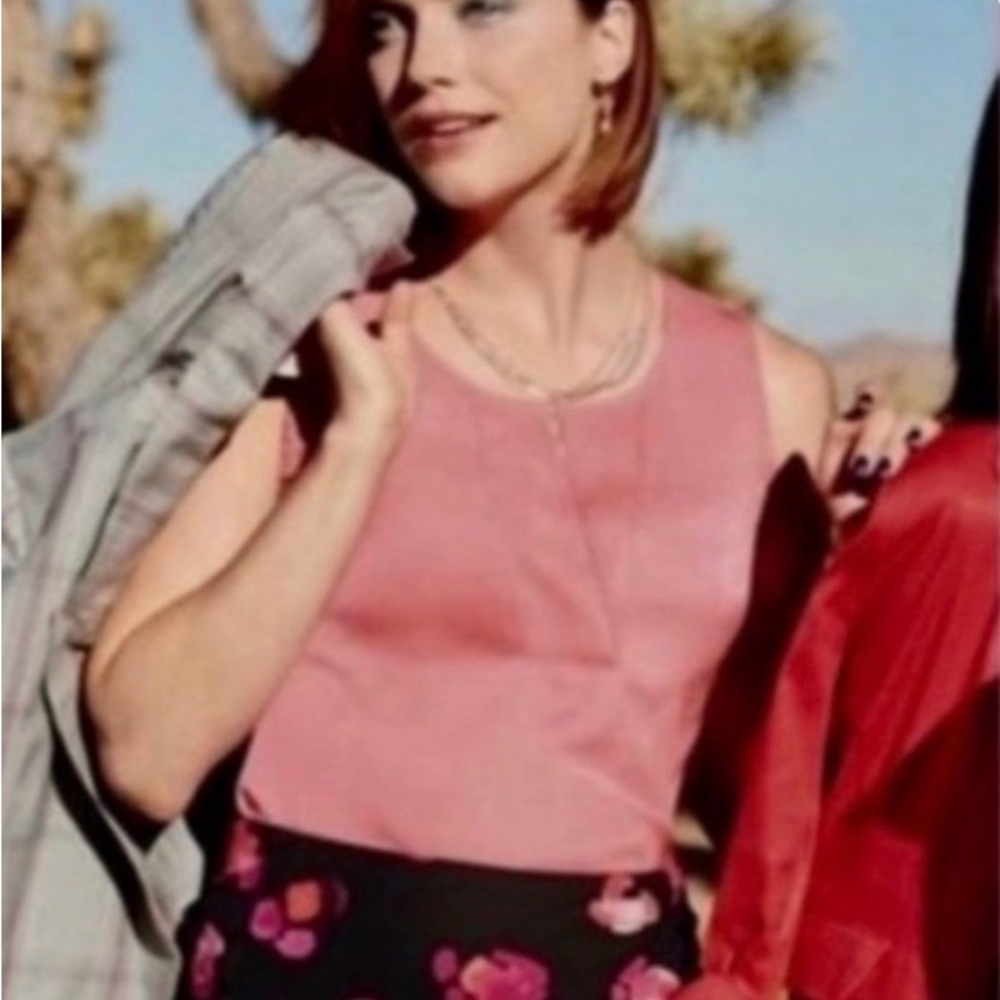 CAbi Coral-Pink Sleeveless Satin Shell